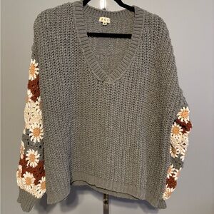 POL loose knit sweater M with granny square sleeves gray sweater new!